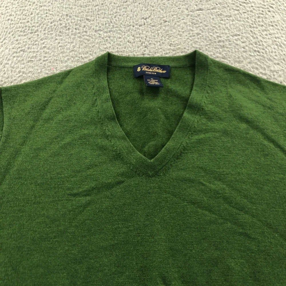 Vtg Brooks Brothers Sweater Mens Extra Large Green Merino Wool V Neck Pullover